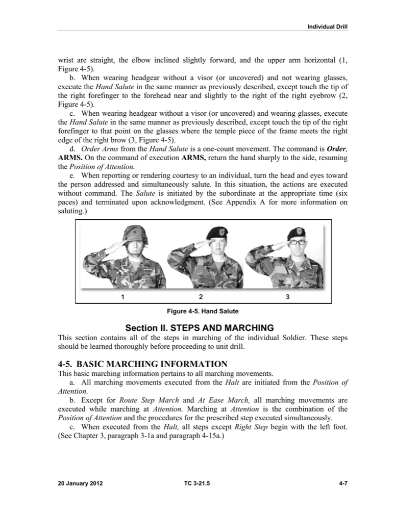 Diagram of a Soldier rendering the hand salute.