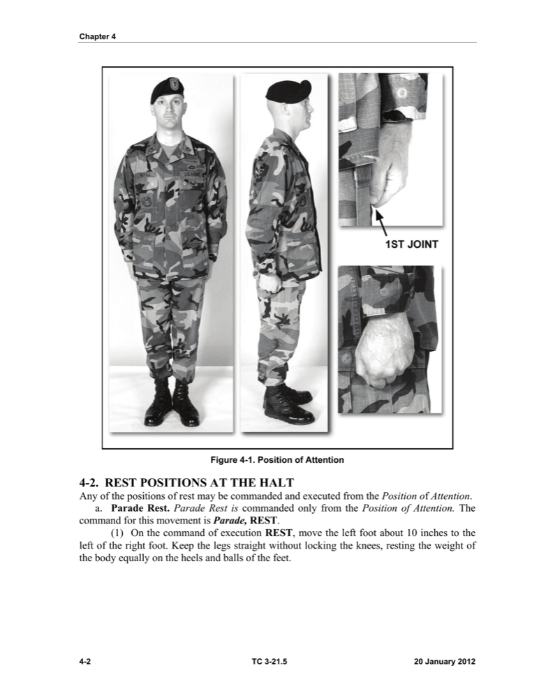 Diagram of a Soldier in the Position of Attention, front and side view.